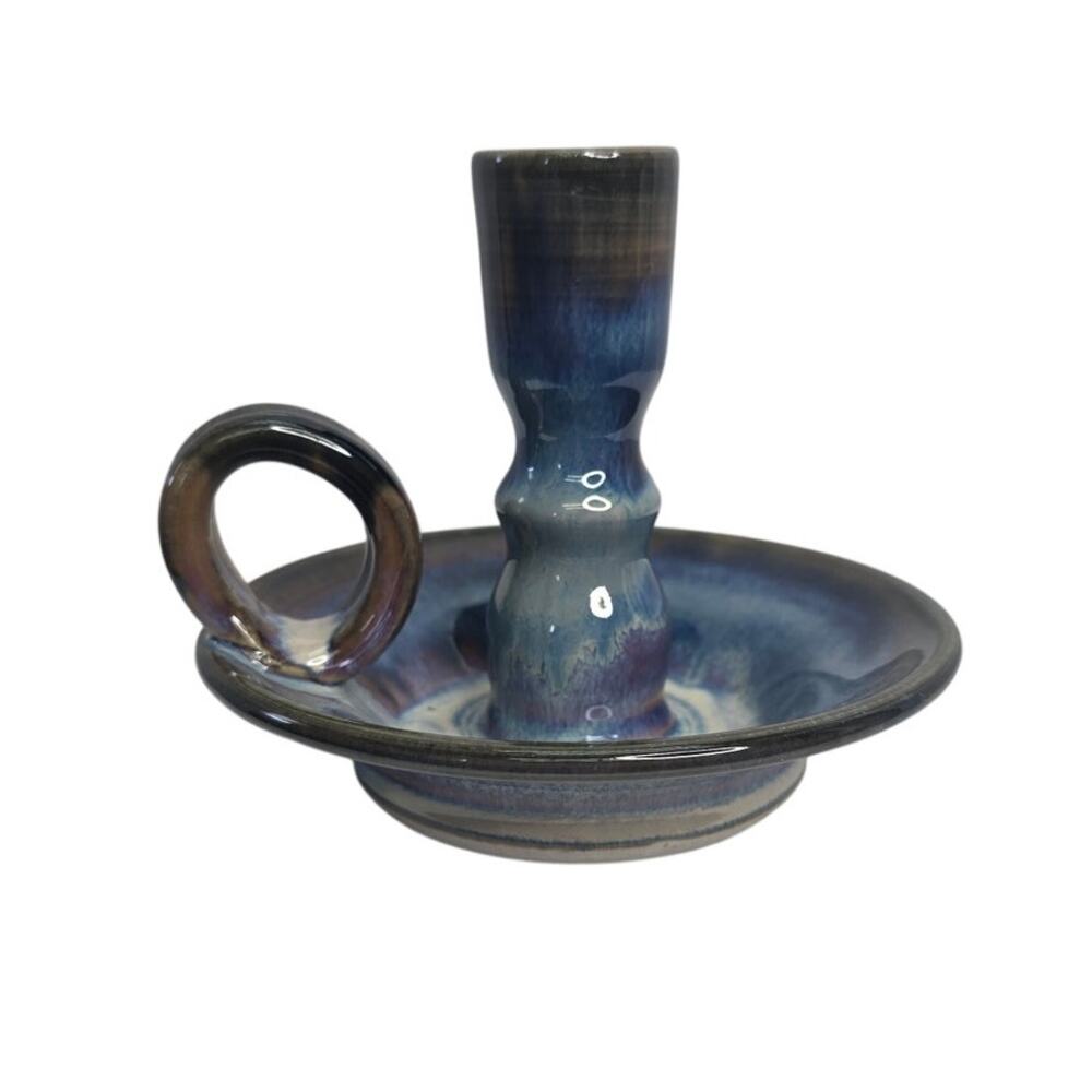 Handmade Ceramic Candle Holder Blue Brown Purple Glaze Pottery Candlestick
